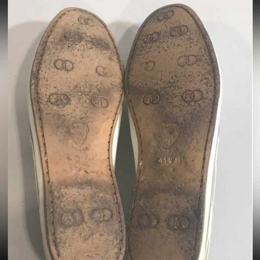 Men’s Gucci Vintage White Leather Slip On Loafers Size 41.5
